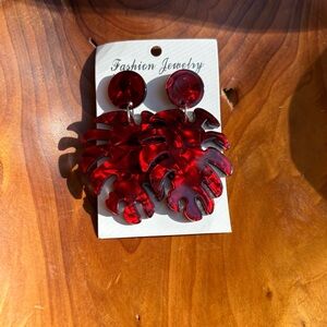 Fashion Jewelry Red Tortoiseshell Monstera Leaf Drop Earrings
